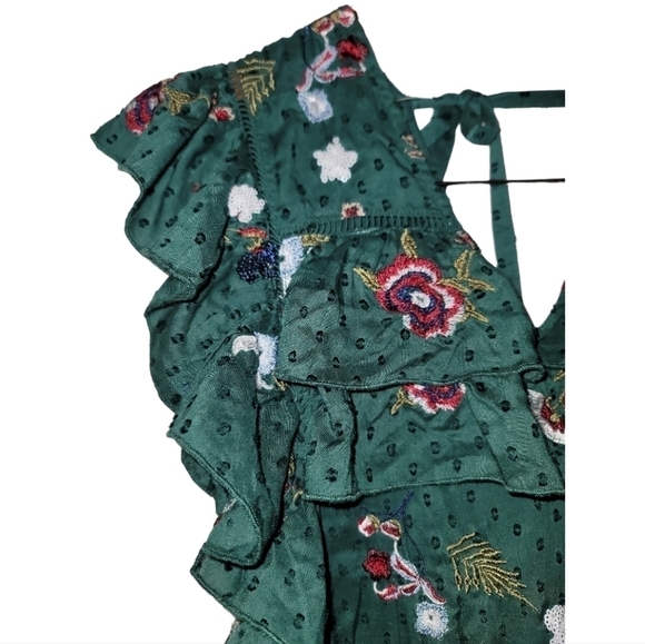 Tularosa Lindsay Emerald Green Eyelet Sequin Mini Dress XXS Embroidered Floral - Picture 4 of 9